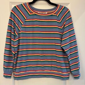 BURU Striped Bateau Neckline Top Blue Yellow Green Red Women’s Size Small